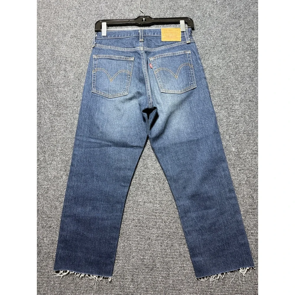 Levi's Wedgie Straight Jeans Women 25 Blue Excellent High Rise Raw Hem
